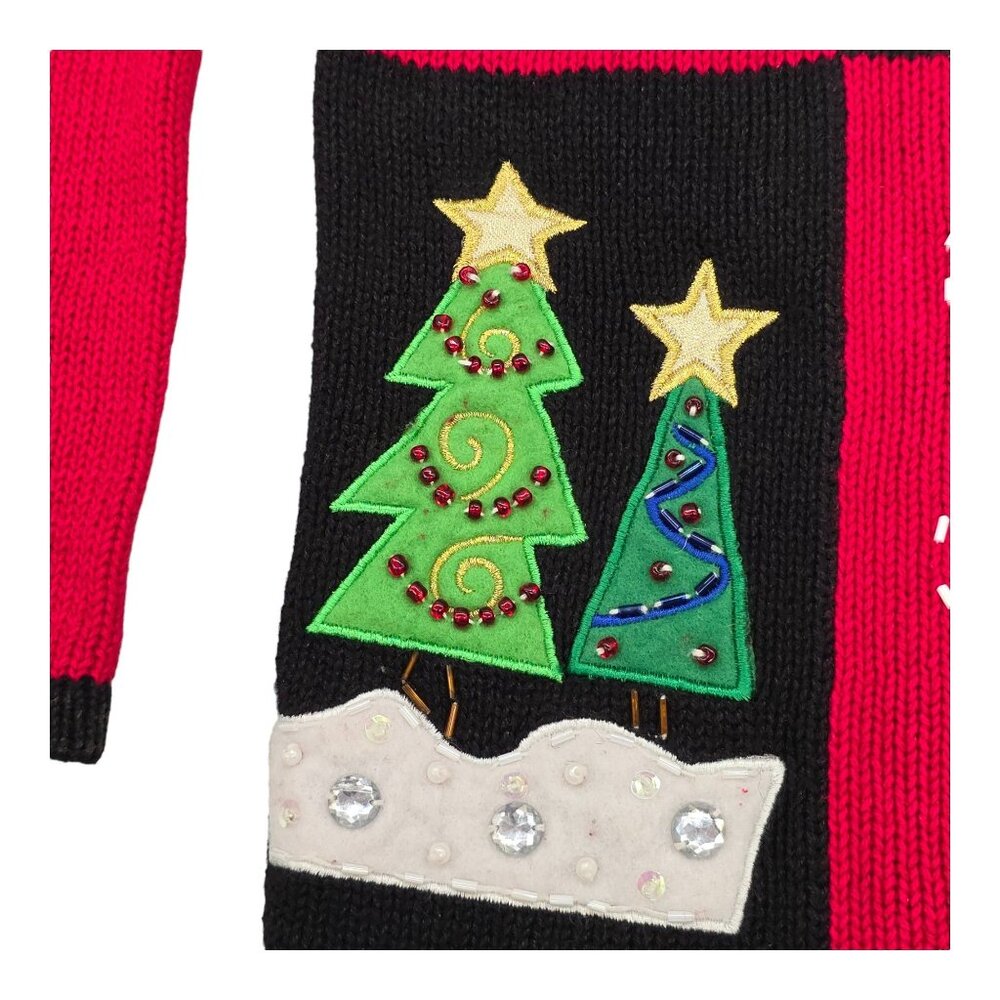 Tiara International Christmas Cardigan Sweater Red Medium Embroidered Full Zip - Picture 13 of 16